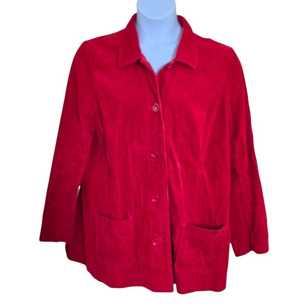 Red Corduroy Button-Front Jacket Size XL Stylish whimsical classic glam basic